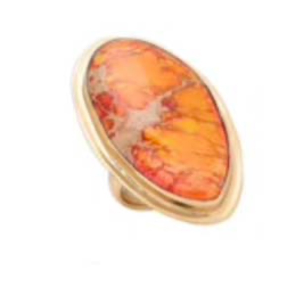 JASPER GEM RING, ORANGES, ADJUSTABLE ONE SIZE, LARGE FREEFORM, ALCHEMIA BY CHARL - Picture 2 of 2